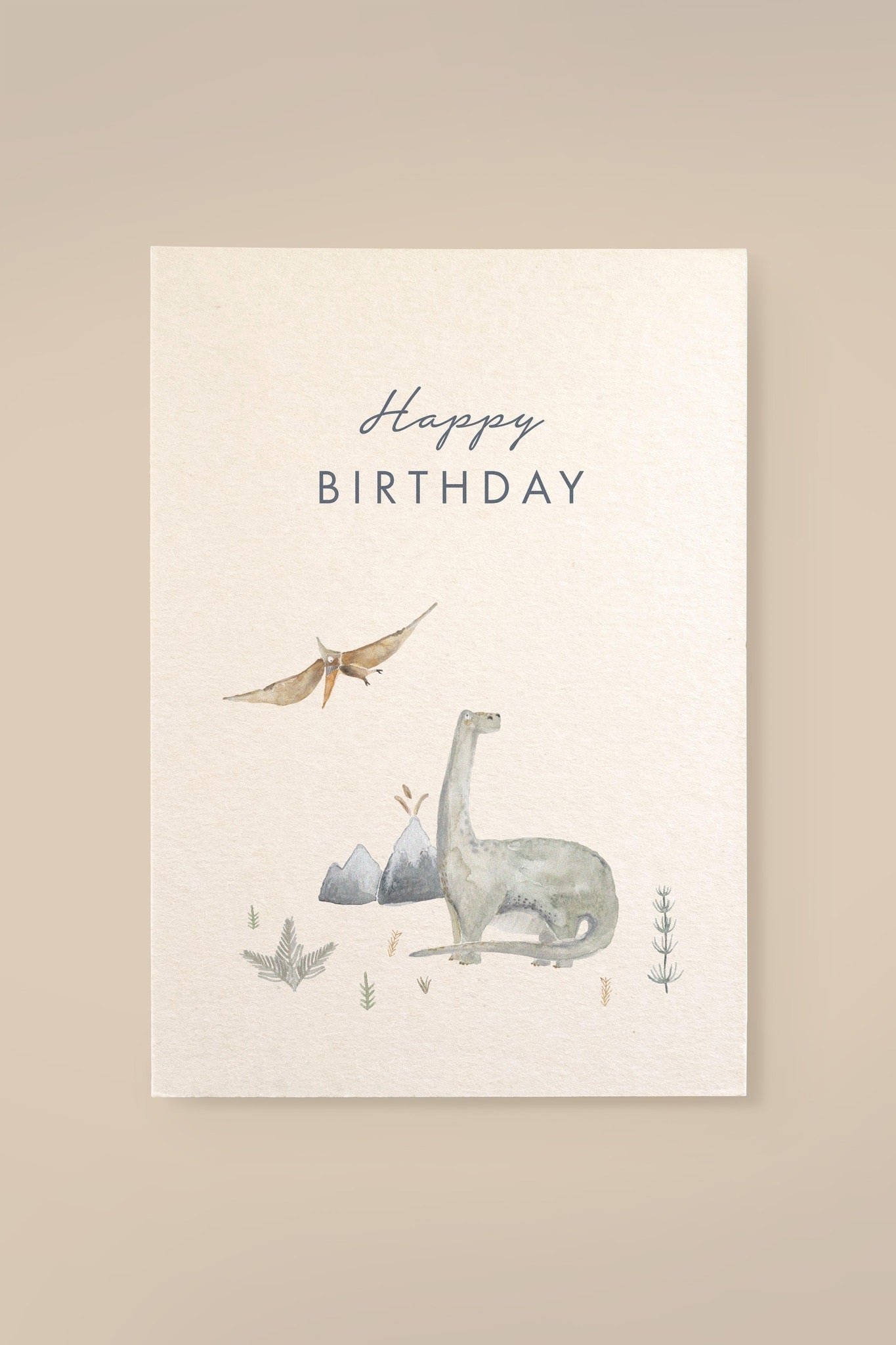 Karte Dino ,,Happy Birthday'' aus Holzschliffpappe