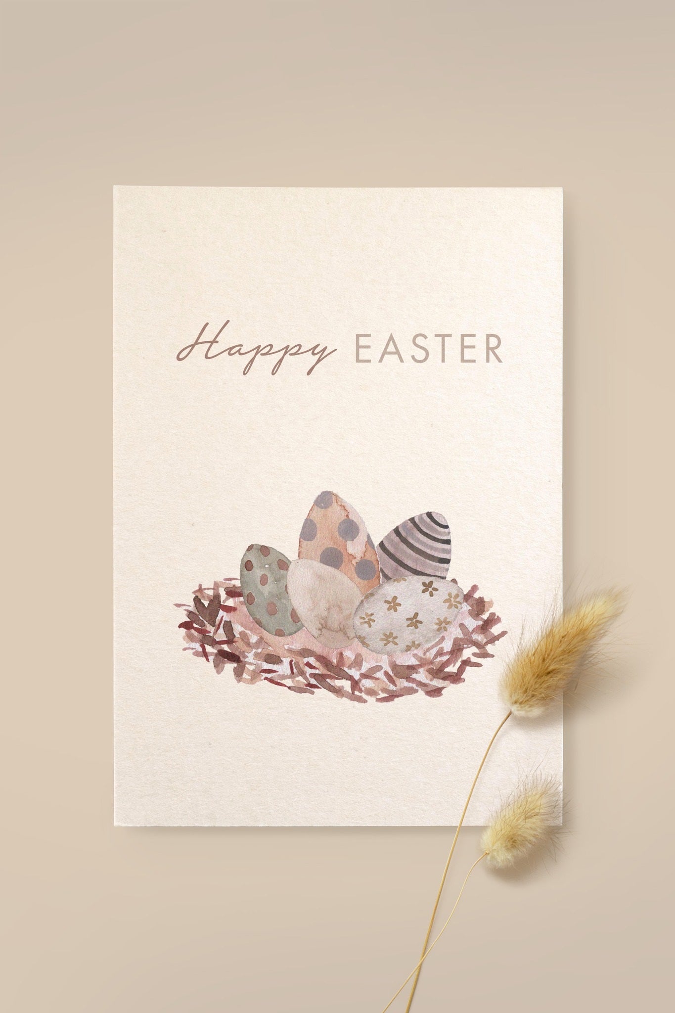 Karte Osternest ,,Happy Easter'' aus Holzschliffpappe