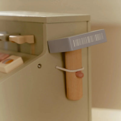 Holzkasse mit Scanner und Kartenlesegerät
