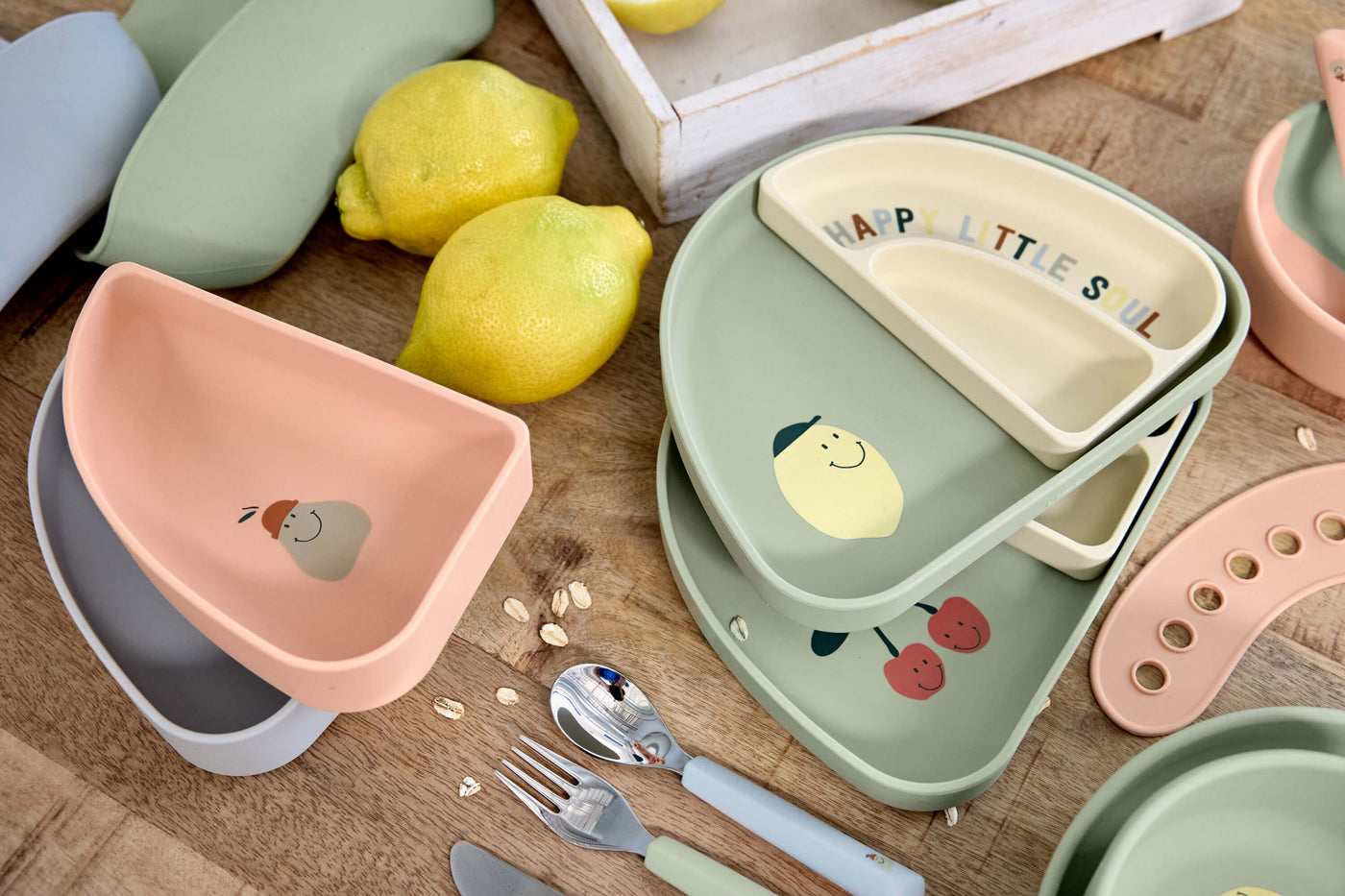 Lässig- Kinder Menüteller Silikon (3-teilig) - Happy Fruits, Kirsche