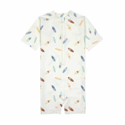 Lässig-Schwimmanzug Kinder Kurzarm (UV Schutz) - Surfbrett, Weiß