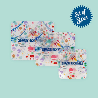 3er-Set Lebensmittelbeutel - Snack Bags- Space