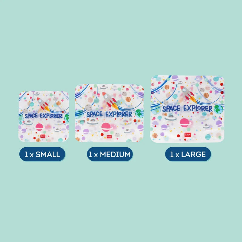 3er-Set Lebensmittelbeutel - Snack Bags- Space