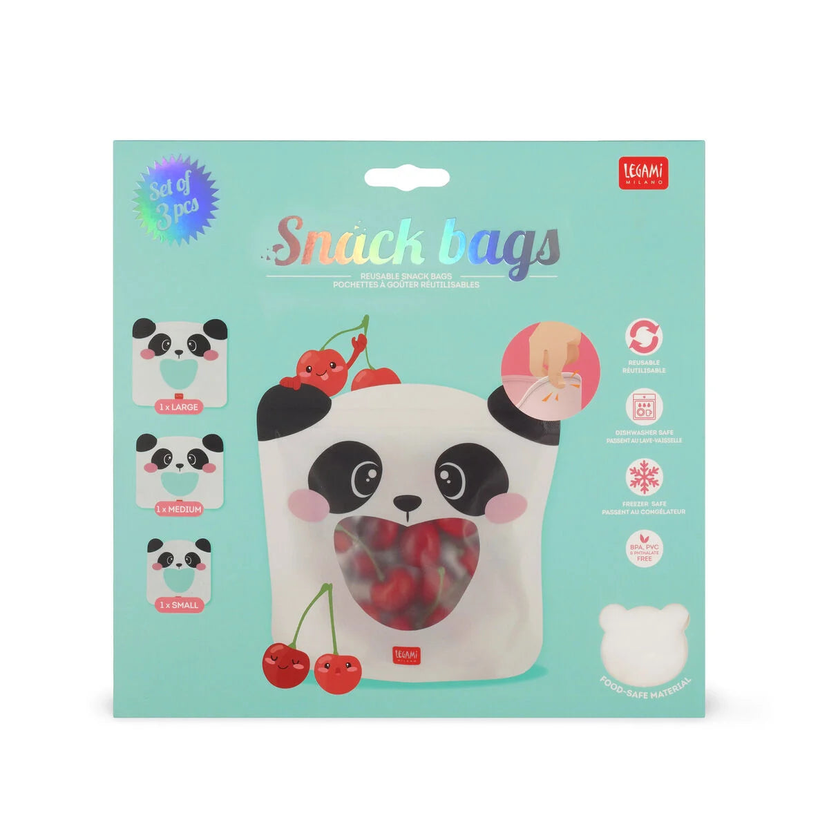 3er-Set Lebensmittelbeutel - Snack Bags Panda