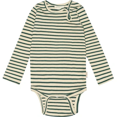 Petit Piao-Body L/S Modal Striped-Emerald green/dark off white