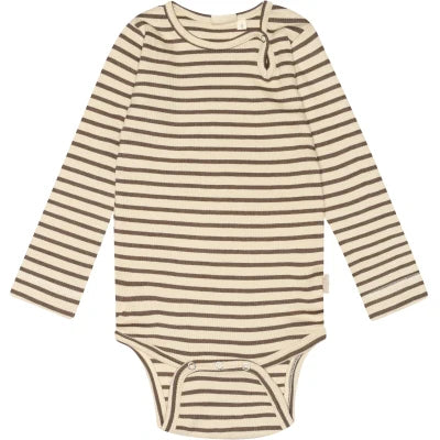 Petit Piao-Body L/S Modal Striped-Chocolate brown/dark off white