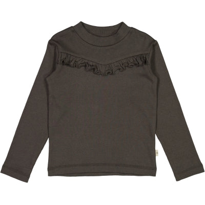 WHEAT - T-Shirt Rib Ruffle - 0033 black granite - 98/3y