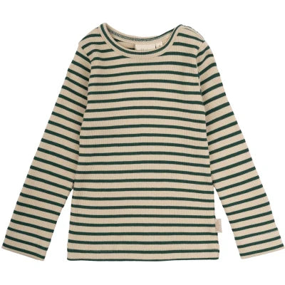 Petit Piao-T-shirt L/S Modal Striped-Emerald green/dark off white