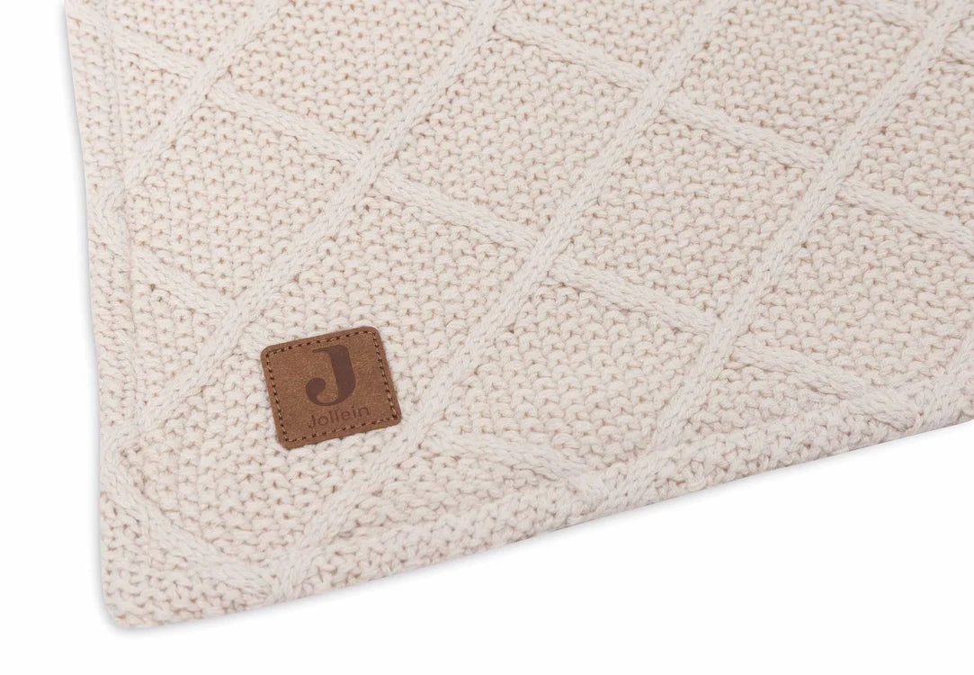 Jollein-Decke Wiege 75x100cm Check Knit - Oatmeal/Teddy Fleece-Sand