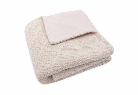 Jollein-Decke Wiege 75x100cm Check Knit - Oatmeal/Teddy Fleece-Sand