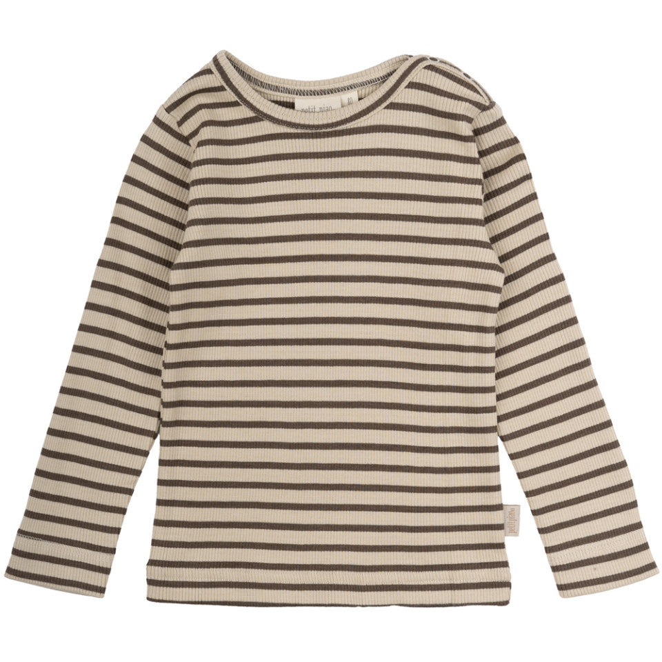 Petit Piao-T-shirt L/S Modal Striped-Chocolate brown/dark off white