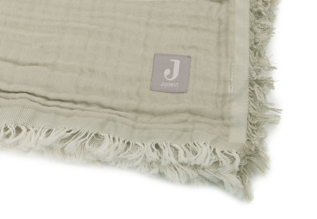 Jollein-Deken Wiege 75x100cm Fringe Olive Green/Ivory GOTS-Grün