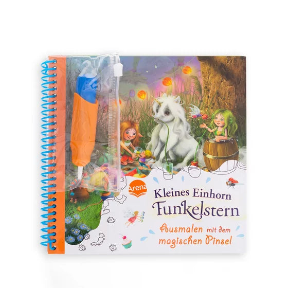 Ausmalen mit dem magischen Pinsel.  Kleines Einhorn Funkelstern