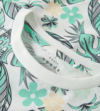 Name it - NKMVALMAS SS NREG TOP - Bright White/Green Leaf