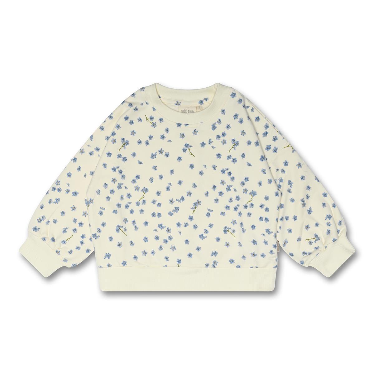 Petit Piao-Sweat Shirt Motif-Off White/Forget Me Not