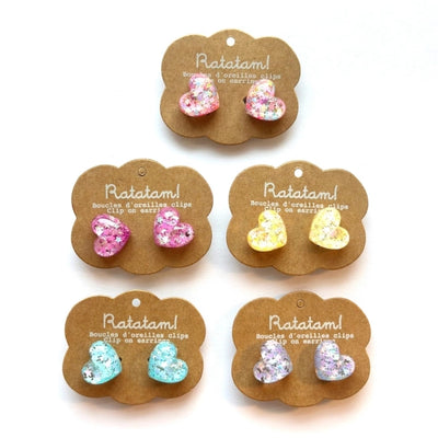 Paar HEARTS Clip-Ohrringe Fuchsia,rosa,gelb,blau,violett