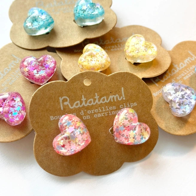 Paar HEARTS Clip-Ohrringe Fuchsia,rosa,gelb,blau,violett