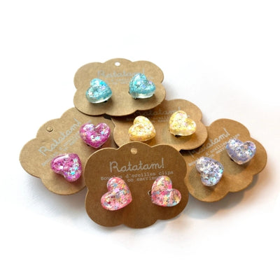 Paar HEARTS Clip-Ohrringe Fuchsia,rosa,gelb,blau,violett