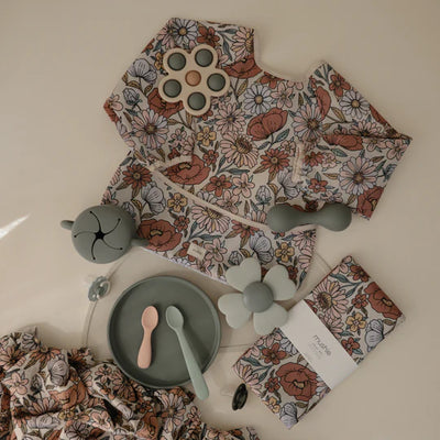 Mushi- Long Sleeve Bib - Retro Flowers