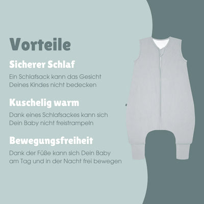 emma & noah-Schlafsack mit Füßen | Essential Grau 70 cm (1.0 TOG)