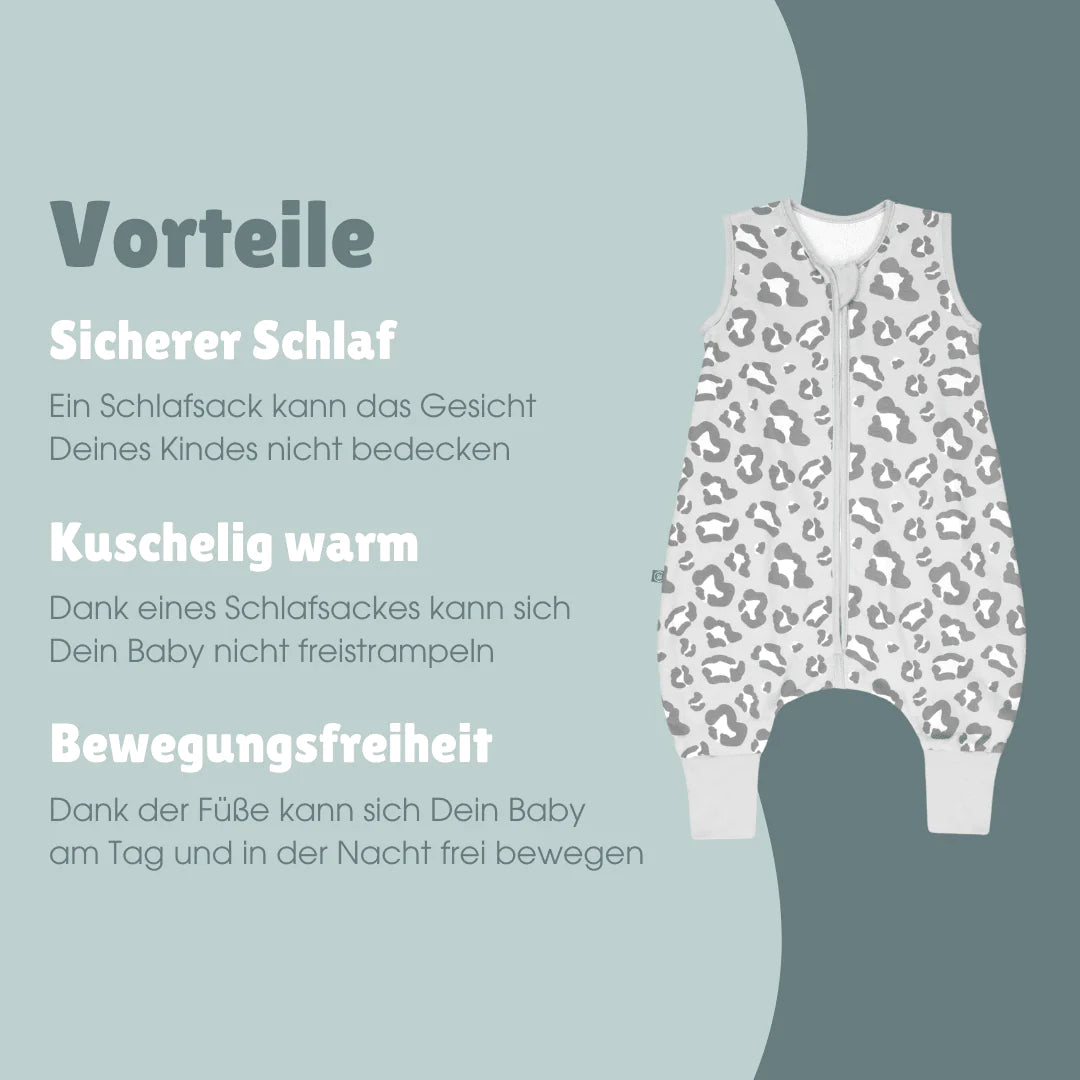 emma & noah-Schlafsack mit Füßen | Leo Grau 70 cm (1.0 TOG)