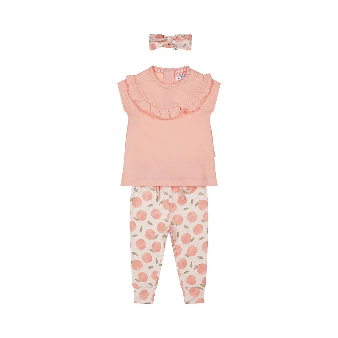 Dirkje-2 pce babysuit ss + headband- Faded peach