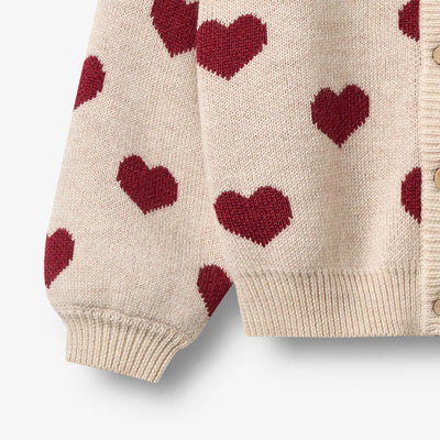 Wheat Jaquard Cardigan Hearts - offwhite melange