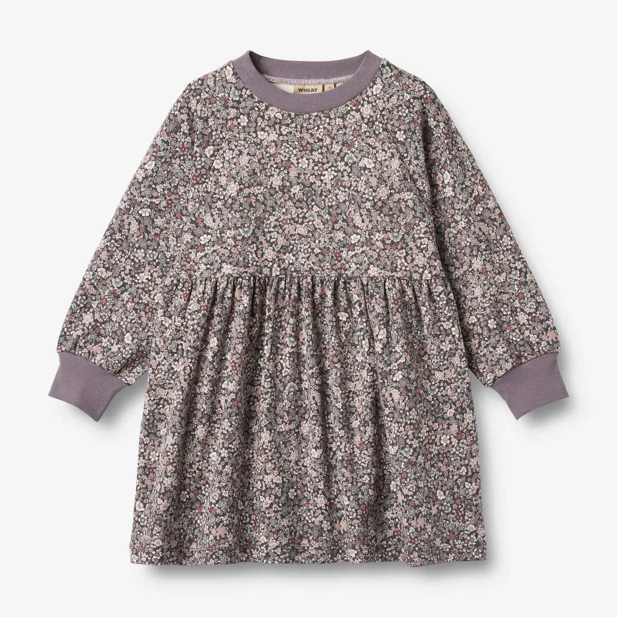 Wheat-Jersey Dress L/S Dorthea-9565 purple stone flowers
