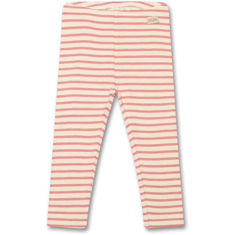 Petit Piao-Legging Modal Striped-Sea Shell Pink/Off White
