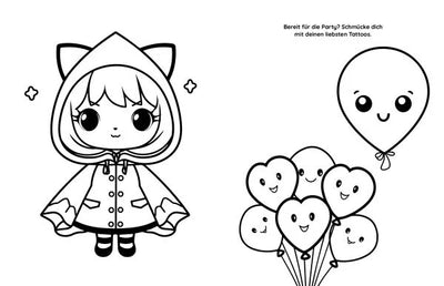 Malbuch Kawaii mit 45 Tattoos