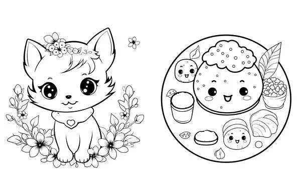 Malbuch Kawaii mit 45 Tattoos