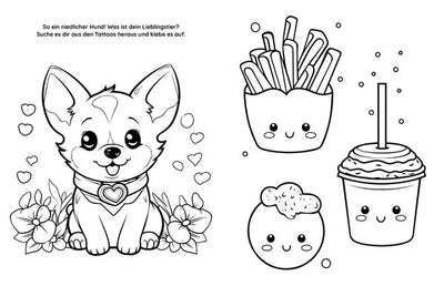 Malbuch Kawaii mit 45 Tattoos