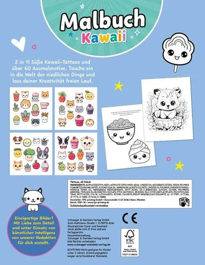 Malbuch Kawaii mit 45 Tattoos