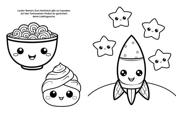 Malbuch Kawaii mit 45 Tattoos