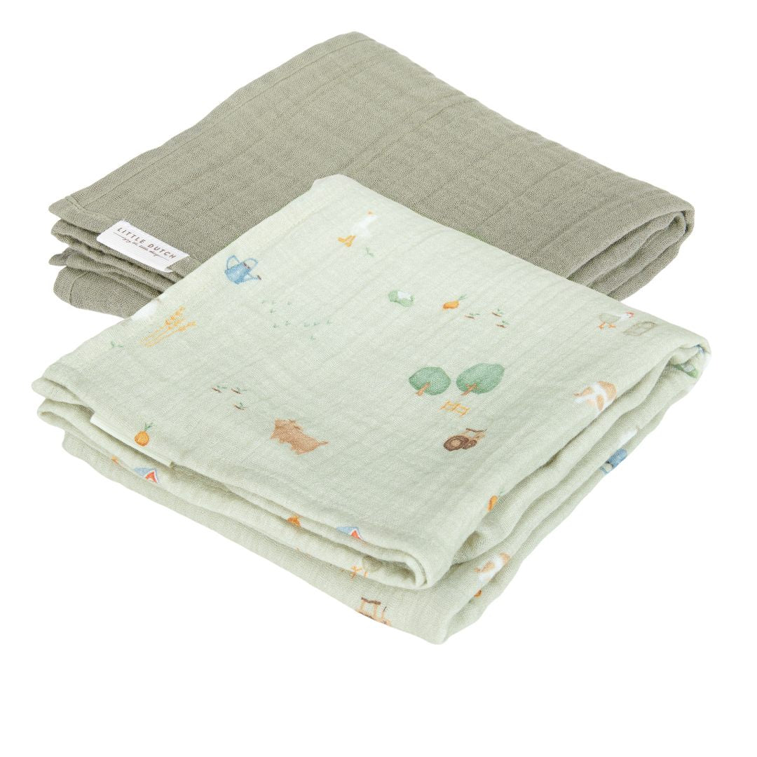 Musselintuch Swaddles 70 x 70 Little Farm / Olive