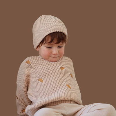 NARBONNE knit w. embroidered croissants-Mist fawn