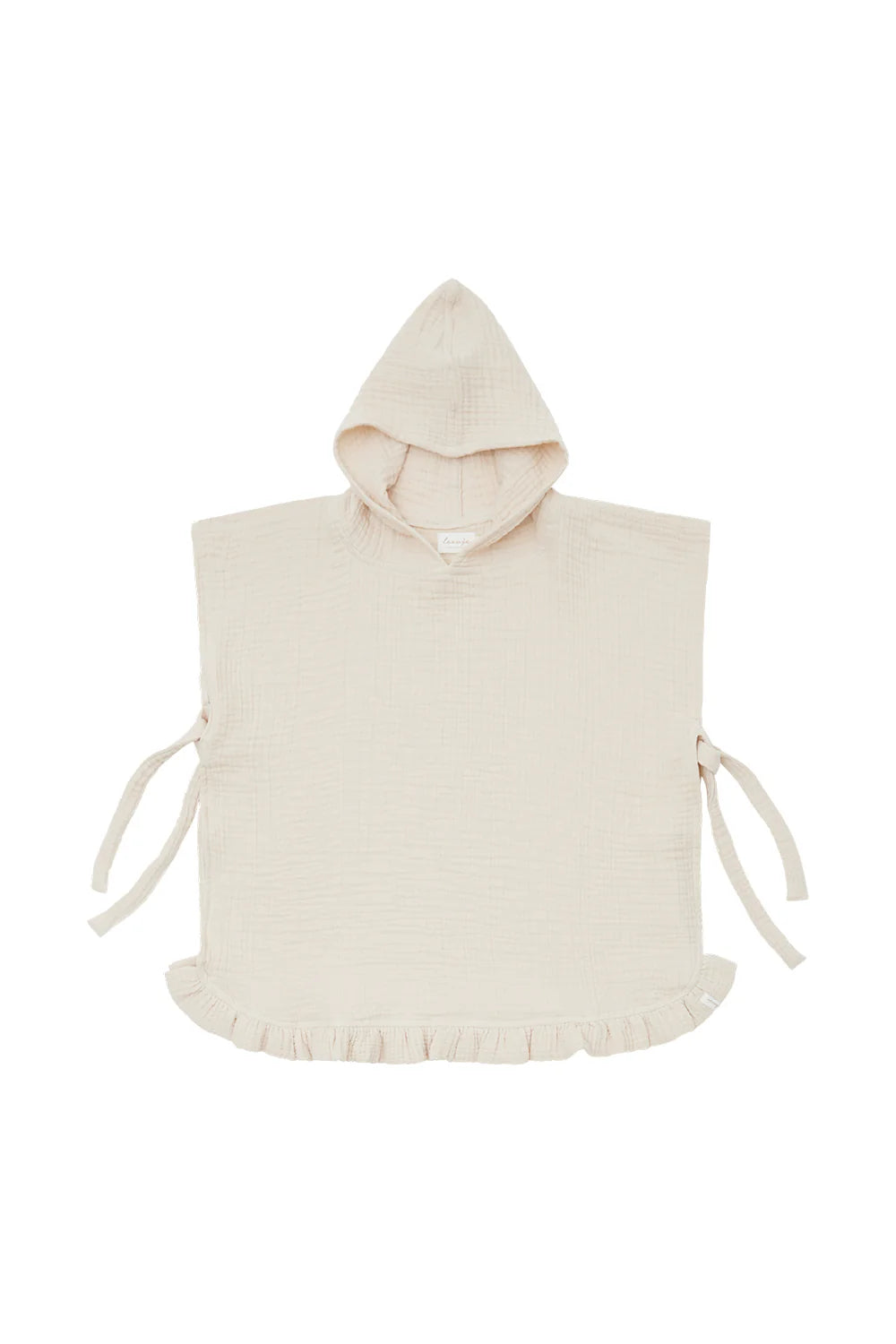 Poncho aus Musselin 'oh hey vacay' mit Rüschen - cappuccino