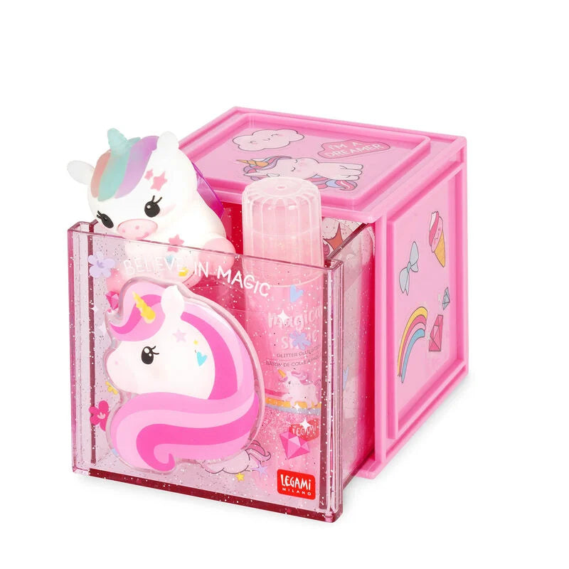Erweiterbare Schreibtischbox - Einhorn