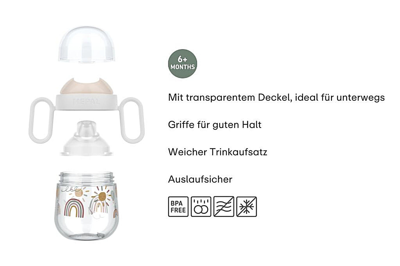 Auslaufsicherer Trinklernbecher Mepal Mio 200 ml - Little Dutch - Sunshine & Rainbow