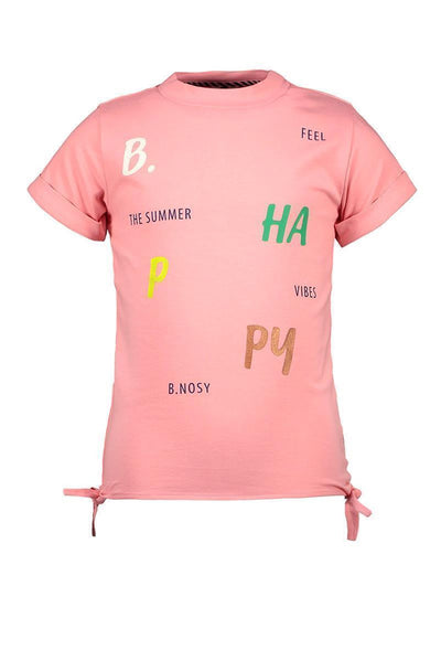 B-nosy - Girls t-shirt with knots and chest artworks - flamingo