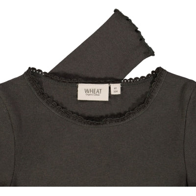 WHEAT - Rib T-Shirt Lace LS - 0033 black granite - 98/3y