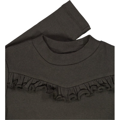 WHEAT - T-Shirt Rib Ruffle - 0033 black granite - 98/3y