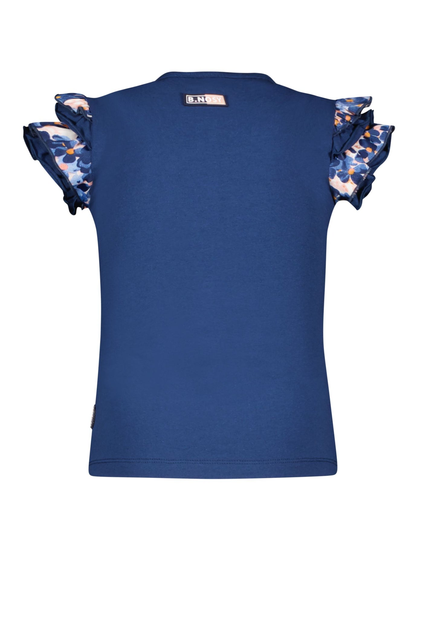 B-nosy - Girls short sleeve t-shirt with floral aop ruffles - night blue