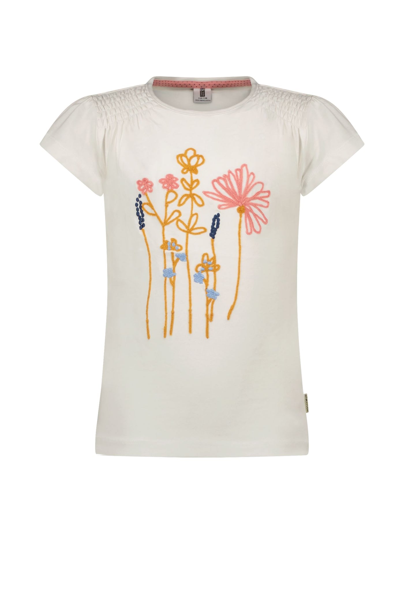 B-nosy - Girls short sleeve t-shirt with flower embroidery on chest - Maya blue