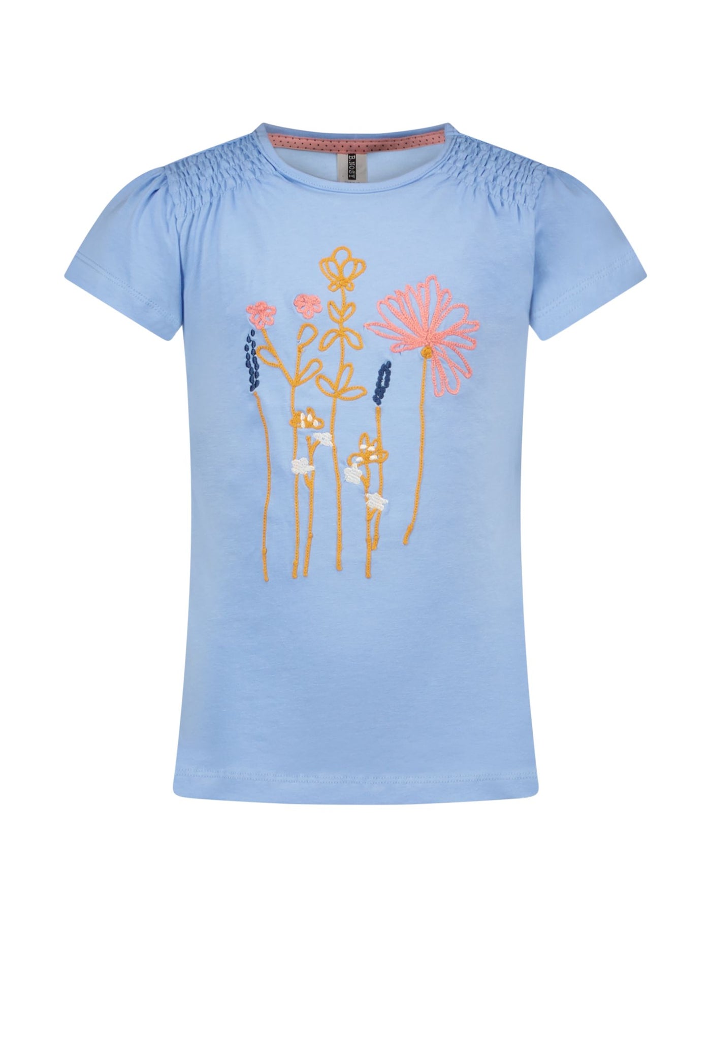 B-nosy - Girls short sleeve t-shirt with flower embroidery on chest - daisy white
