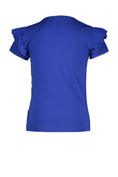 B-nosy - Girls short sleeve top with ruffles around shoulder - cobalt blue
