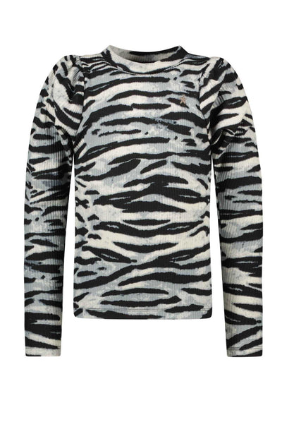 Zebra Rib Shirt mit hippen Puffärmeln