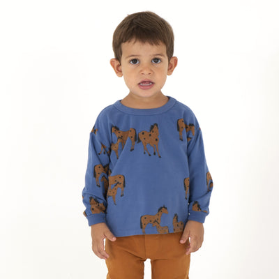 Lötiekids - LONG SLEEVE TSHIRT HORSES - BLUE