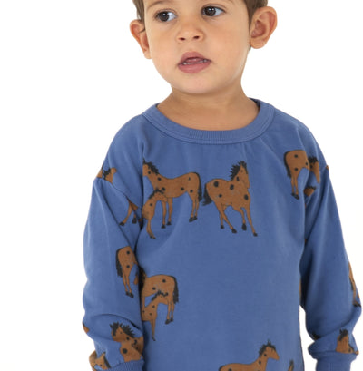 Lötiekids - LONG SLEEVE TSHIRT HORSES - BLUE